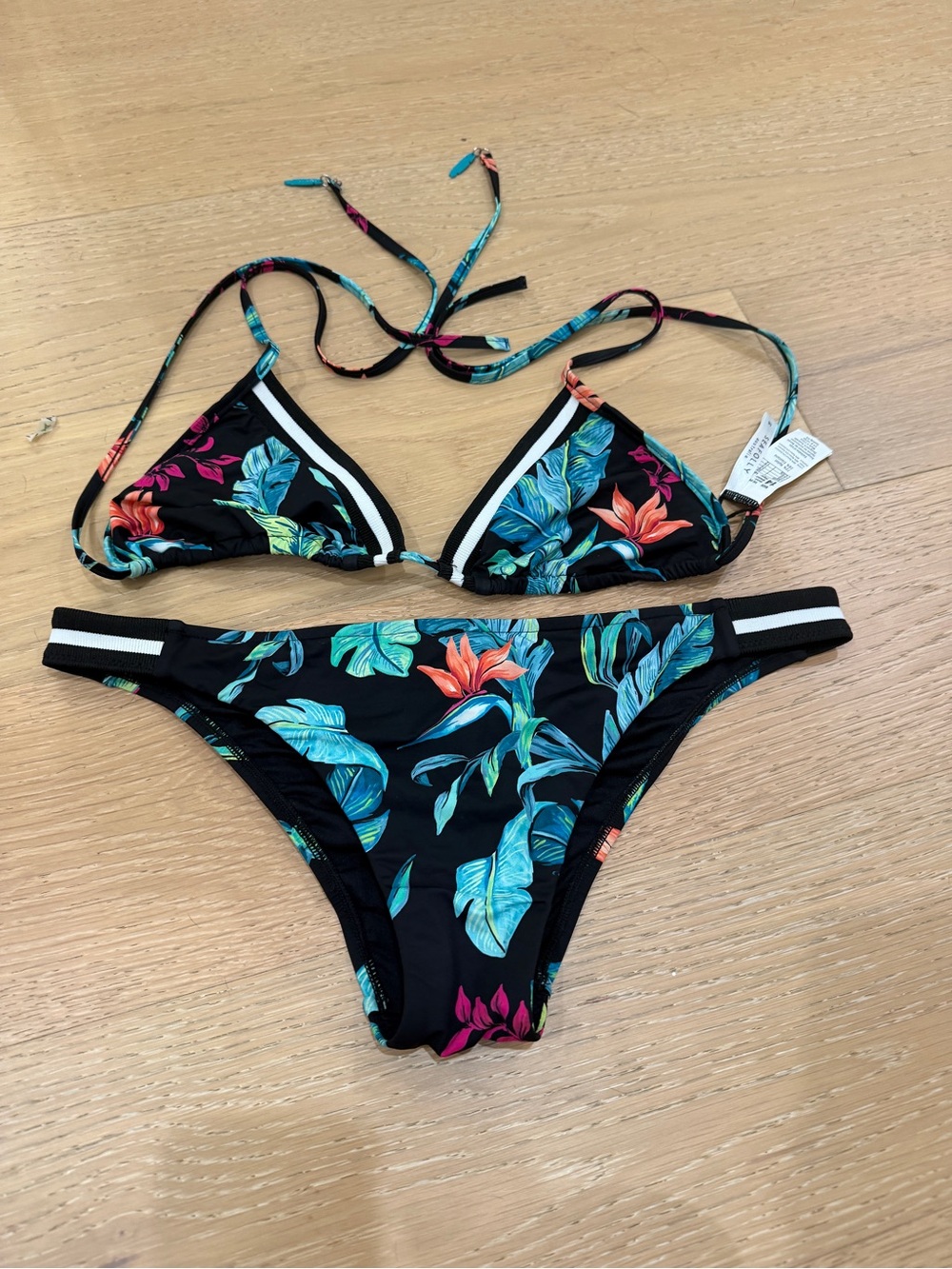 Seafolly Tropical Floral Black Bikini Set Size 14